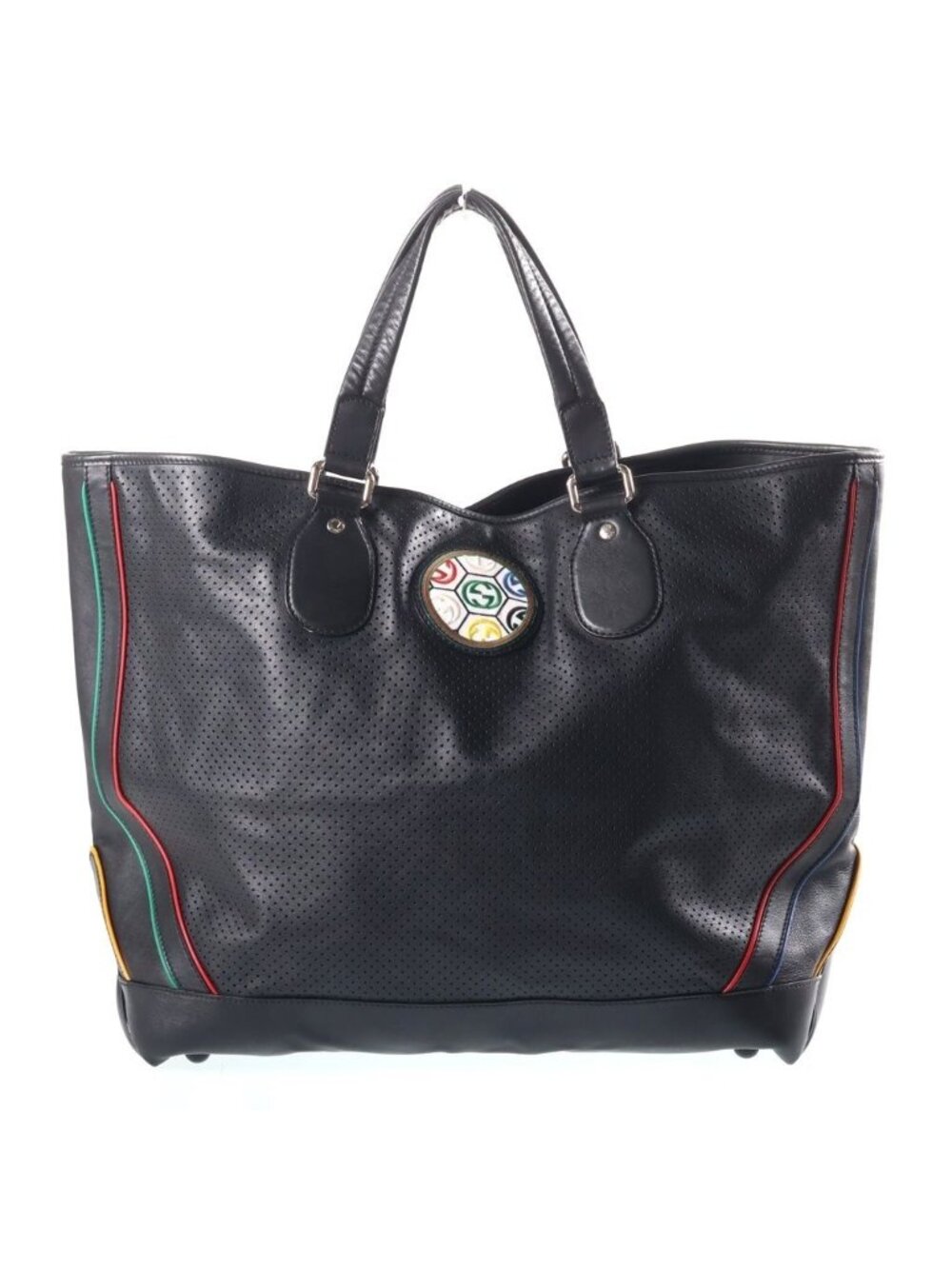 Gucci Perforated Tote Bag Black Leather Silver